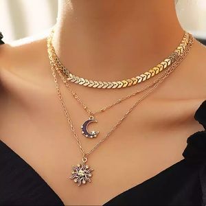 New 18k gold plated multilayered moon necklace